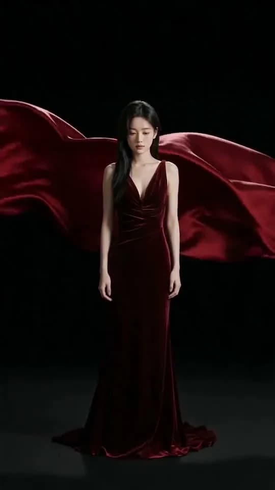 AI film of a guest in a flowing red gown