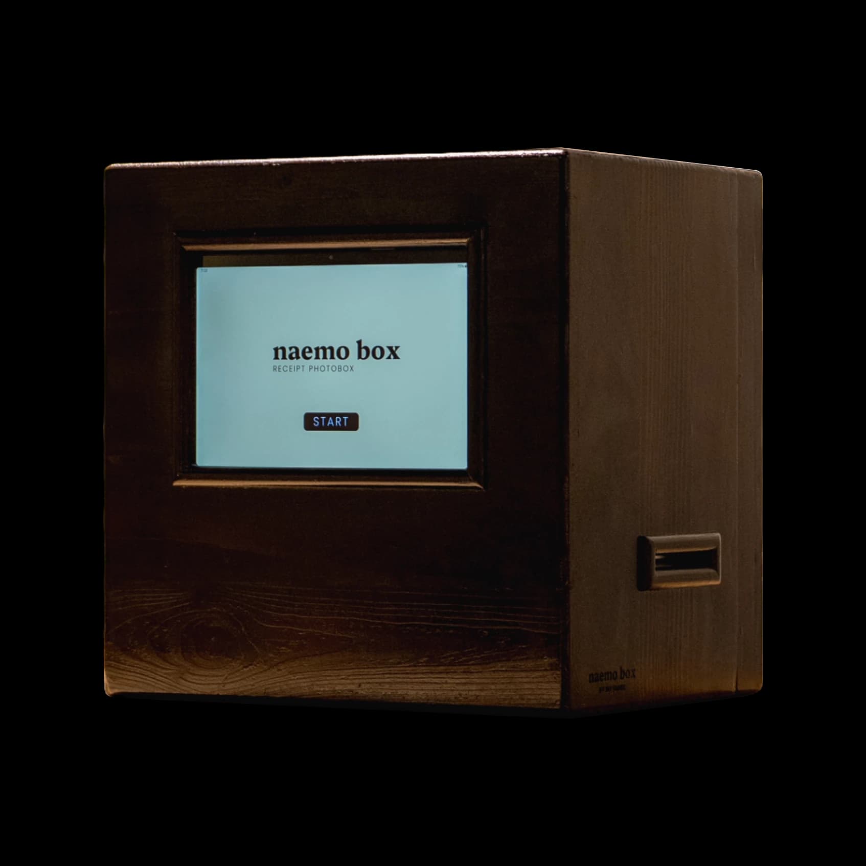 Naemo Box, a pine-wood booth printing receipt photo strips