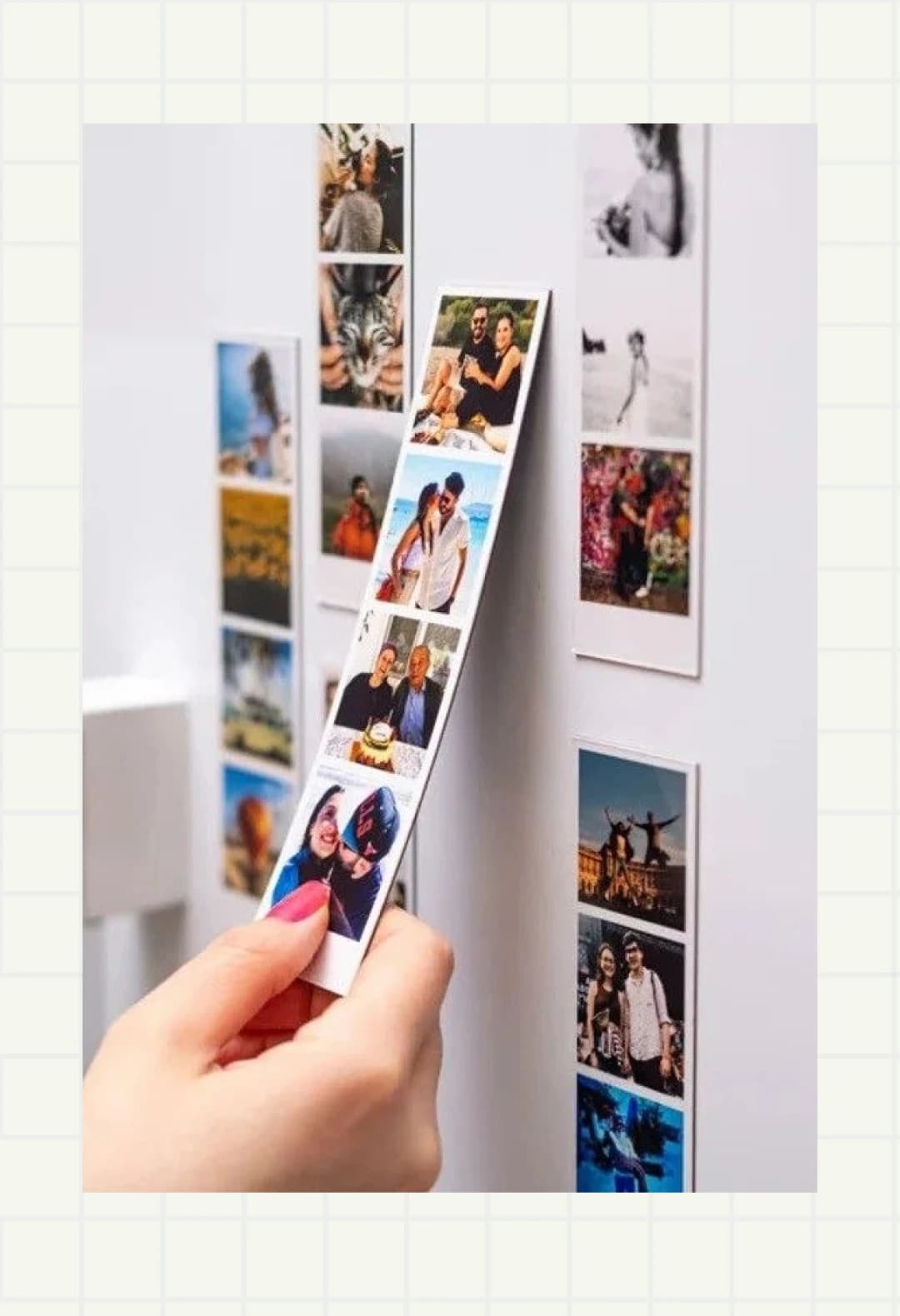 Magnetic photo strip on a fridge